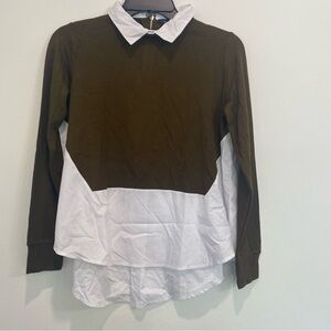 French Connection Two-Tone Long Sleeve Shirt Mixed Media XS